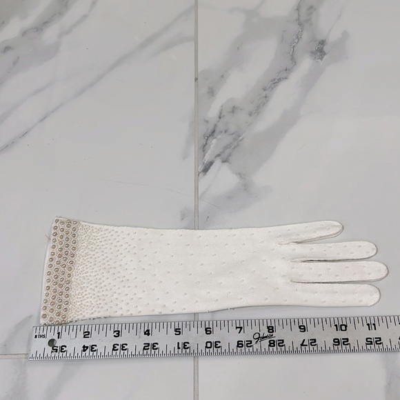Vintage 50-60’s Faux Pearl Ivory Cotton Gloves British Hong Kong Women’s Size S - Picture 8 of 12